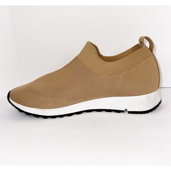 Womens Sport Mesh Knit Sneaker Beige 7.5/38 Tan Walking Sock Shoes Casual No Tie - Picture 11 of 11